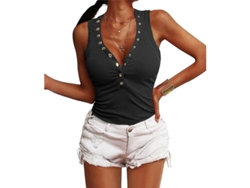 2026-top Sin Mangas Para Mujer Con Botones Cuello En V Slim Ribbed Casual De Mezcla De Algodón