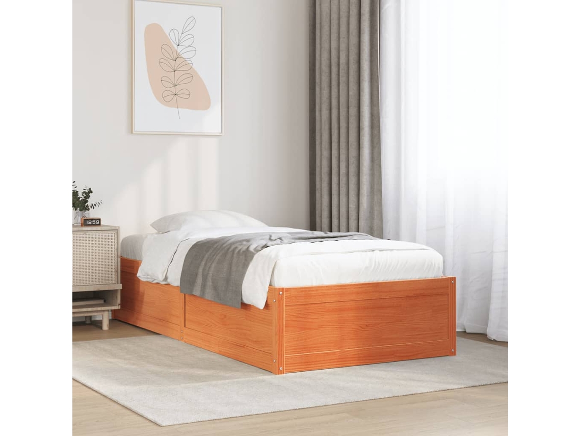 Estructura De Cama Sin Colchón Madera Maciza Marrón 90x190 Cm