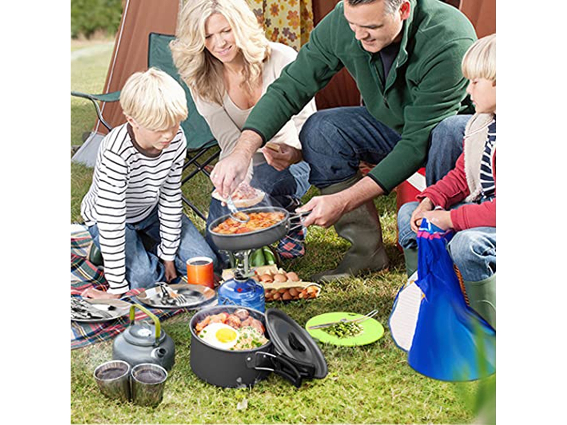 Juego De Cocina Para Camping Con Hornilla, Ollas, Hervidor Y Cubiertos Para Acampar, Hacer Senderismo Y Picnics - Para 2 Personas