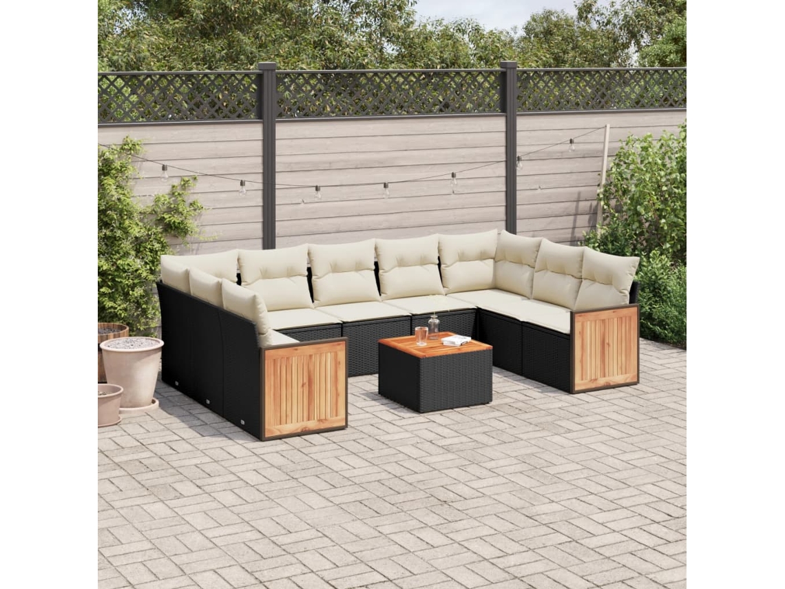 Conjunto de sofá de jardín de 10 piezas con cojines en mimbre sintético negro de DKD Home Decor