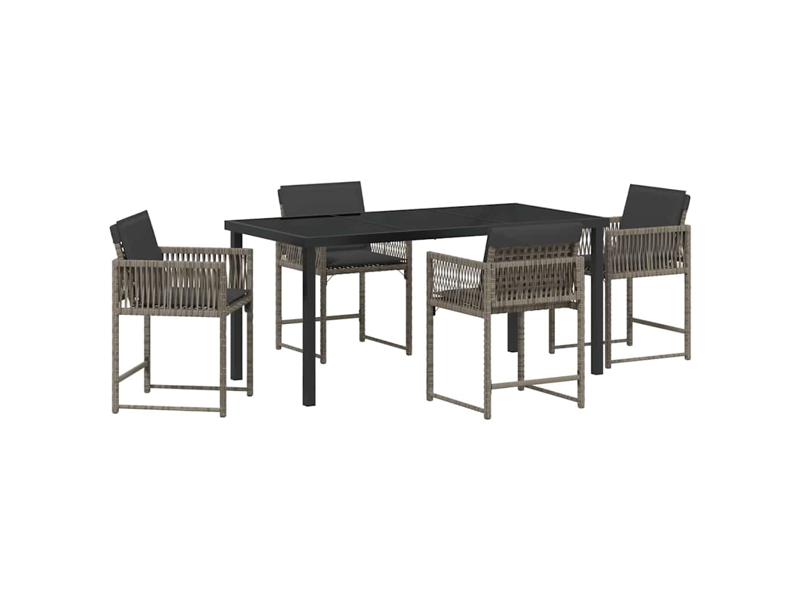 Conjunto De Comedor De Jardín 5 Uds | Mueble De Jardín Gris Ratán Sintético