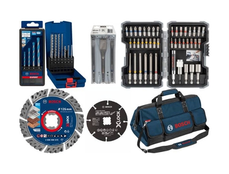 Kit de Accesorios de Construcción y Bolsa BOSCH Para martillos perforadores, taladros y amoladoras pequeñas