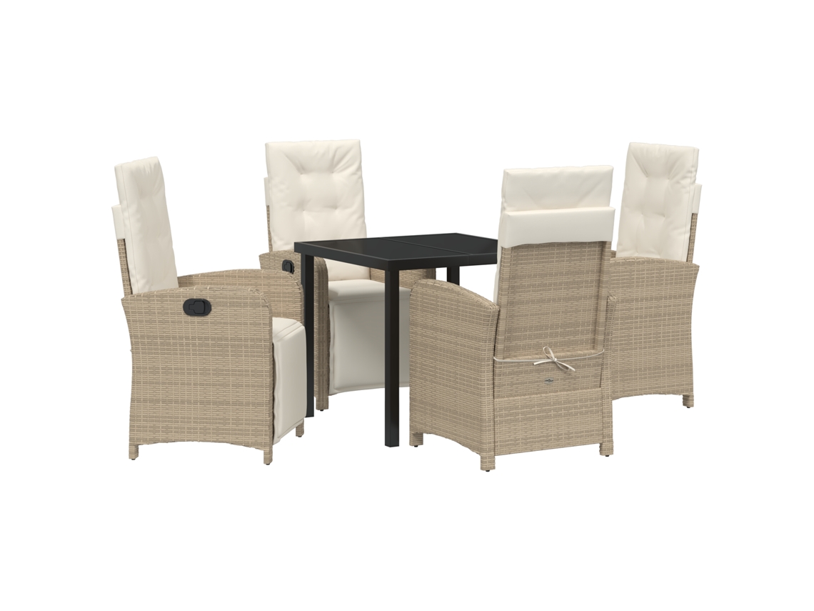Conjunto de comedor de jardín Vidaxl de 5 piezas con cojines en ratán y poliéster beige