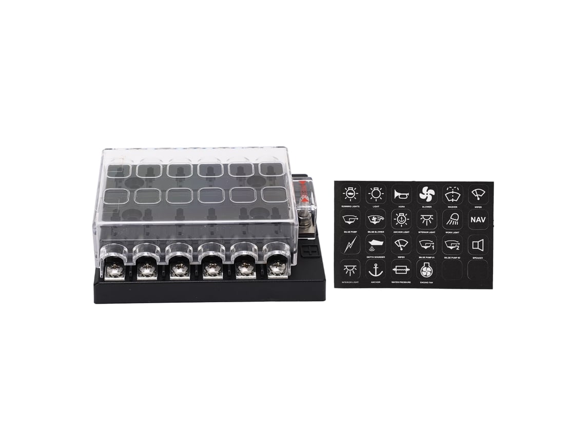 Panel De Fusibles Blade Atc Ato Impermeable Con Bus Negativo Para Coche Rv Camión 12‑36vdc 12 Vías