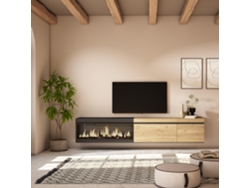 Mueble TV, Televisión, 237x45x35 cm, Para TV gran formato, Chimenea eléctrica XXL, Colgado, Suspendido, Roble y negro SKRAUT HOME