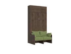 Cama Doble Plegable Francesa Kentaro De 140 Cm Con Sofá Y Mueble Alto De Nogal, Color Verde
