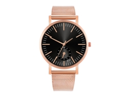 Reloj De Pulsera Informal Para Parejas Con Correa De Malla, Movimiento De Cuarzo, Acabado En Negro Y Oro Rosa.