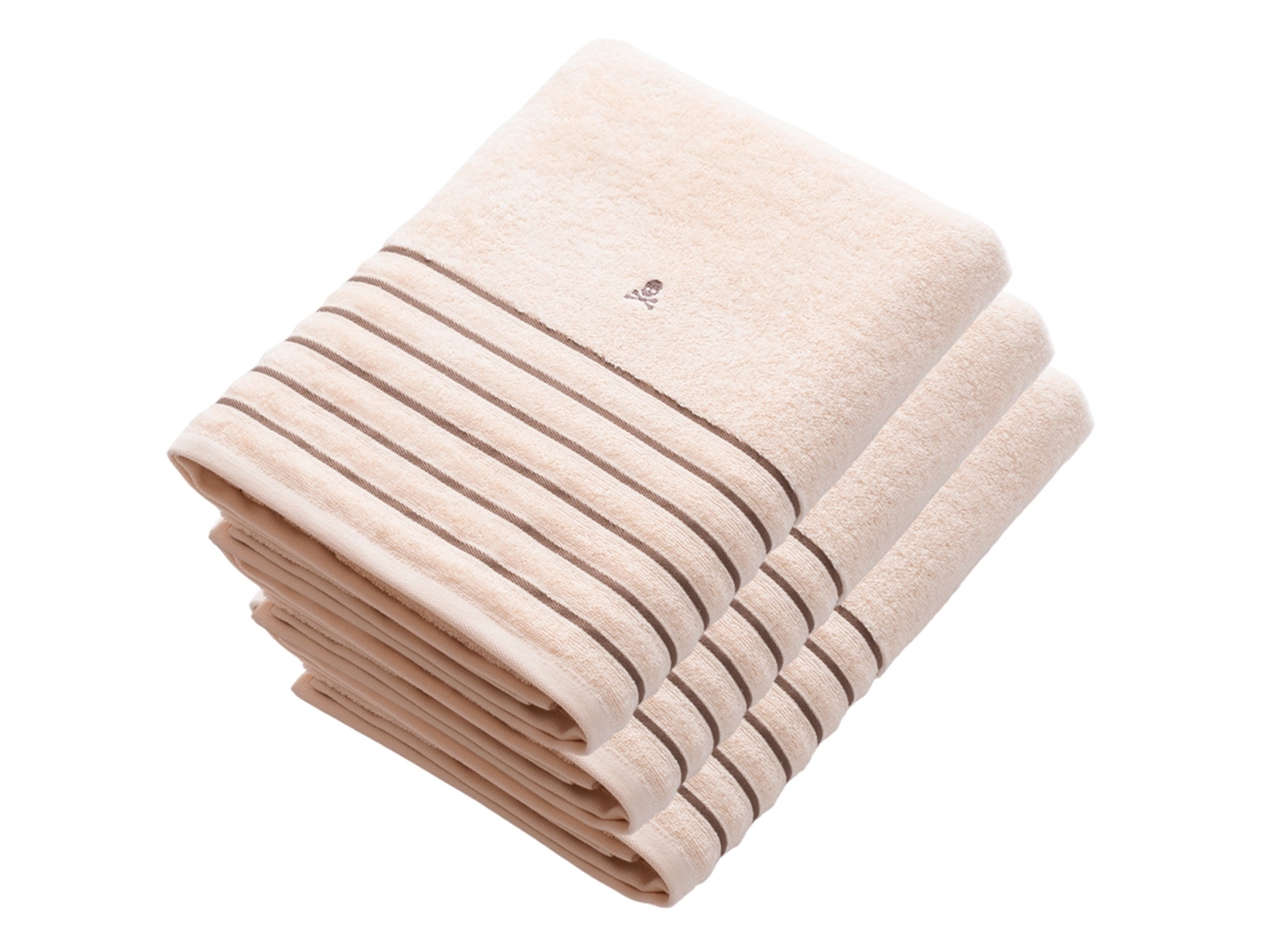 Juego de 3 Toallas de Ducha SCALPERS Home 100% Algodón (90x150cm - Beige y Marrón)