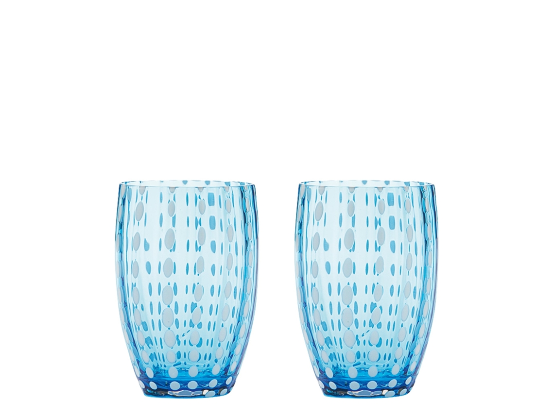 Vasos Zafferano Perle color aguamarina - Vidrio soplado de color, 32 cl, hechos a mano - Juego de 2 vasos hechos a mano para agua o cócteles