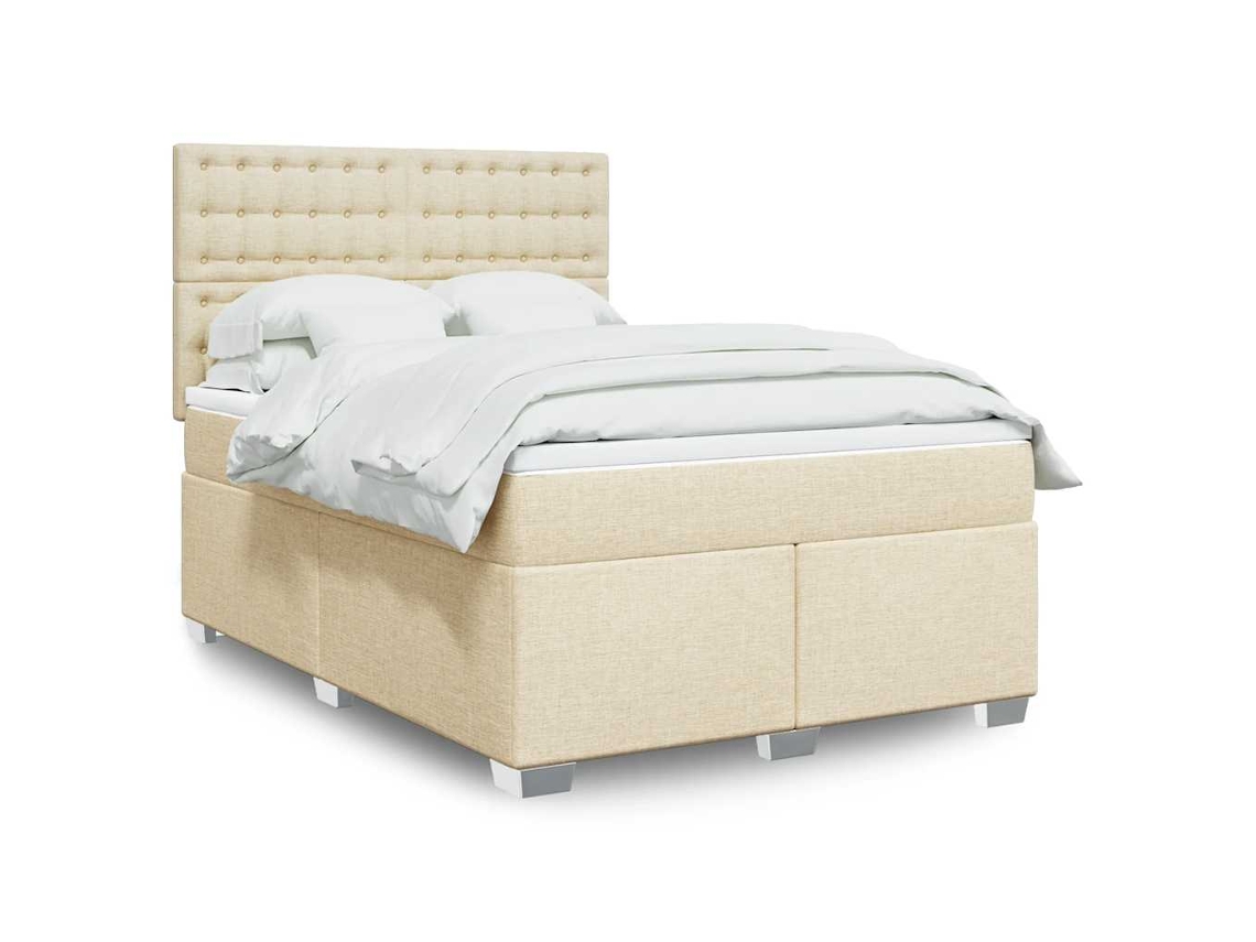 Cama Box Spring Con Colchón Tela Color Crema 140x190 Cm
