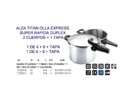 Alza titan olla expres super rapida (duplex 4+8+tapa) 17230011