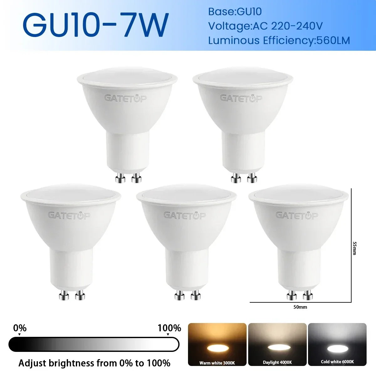 (gu10, Luz Natural 4000k) 5 Bombillas Led, Bombillas Para Focos De Interior, Iluminación Empotrada