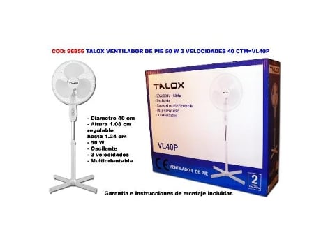 Talox ventilador de pie 50 w 3 velocidades 40 ctm vl40p-fs40t