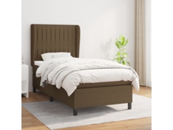 Cama Box Spring Con Colchón Tela Marrón Oscuro 90x190 Cm