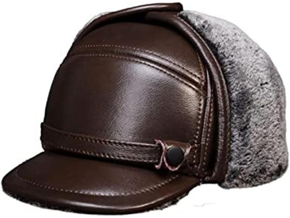 Casquette De Baseball En Cuir Vache Véritable Homme Con Doublure Fausse Fourrure – Plate D'hiver