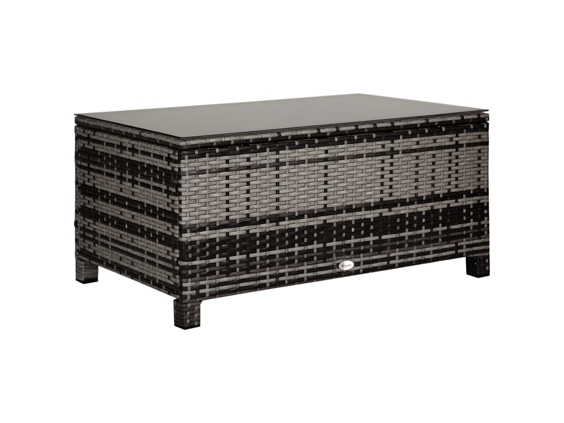 Mesa Rattan Vidro 85x50x39cm Cinza