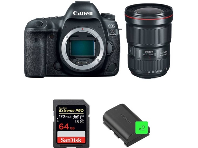 Kit Cámara Reflex CANON EOS 5D Mark IV + EF 16-35mm f/2.8L III USM + SanDisk 64GB + 2 LP-E6N