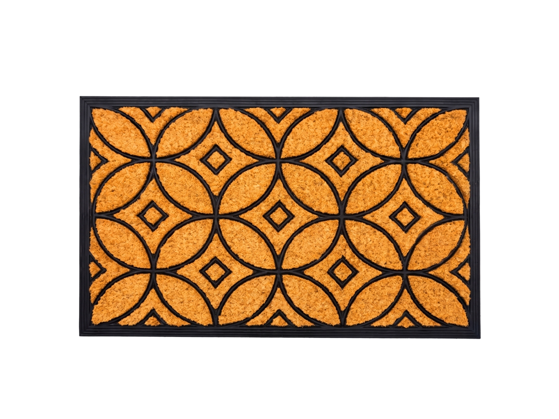 Felpudo Relaxdays, Coco Y Goma, Geométrico, 75 X 45 Cm, Interior Y Exterior, Antideslizante, Natural/negro