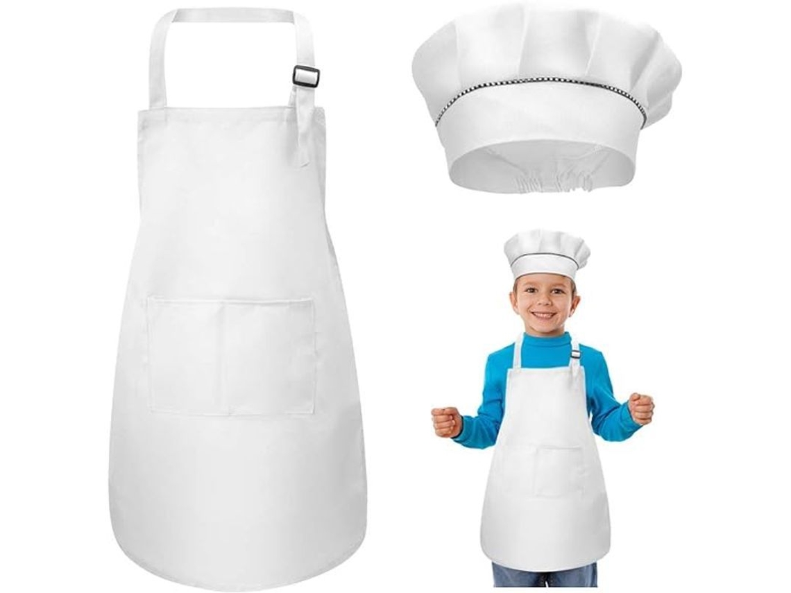 Juego De Delantal Y Gorro De Chef Para Niños, Ajustable Con 2 Bolsillos, Para Cocina Y Pintura (7-13 Años)