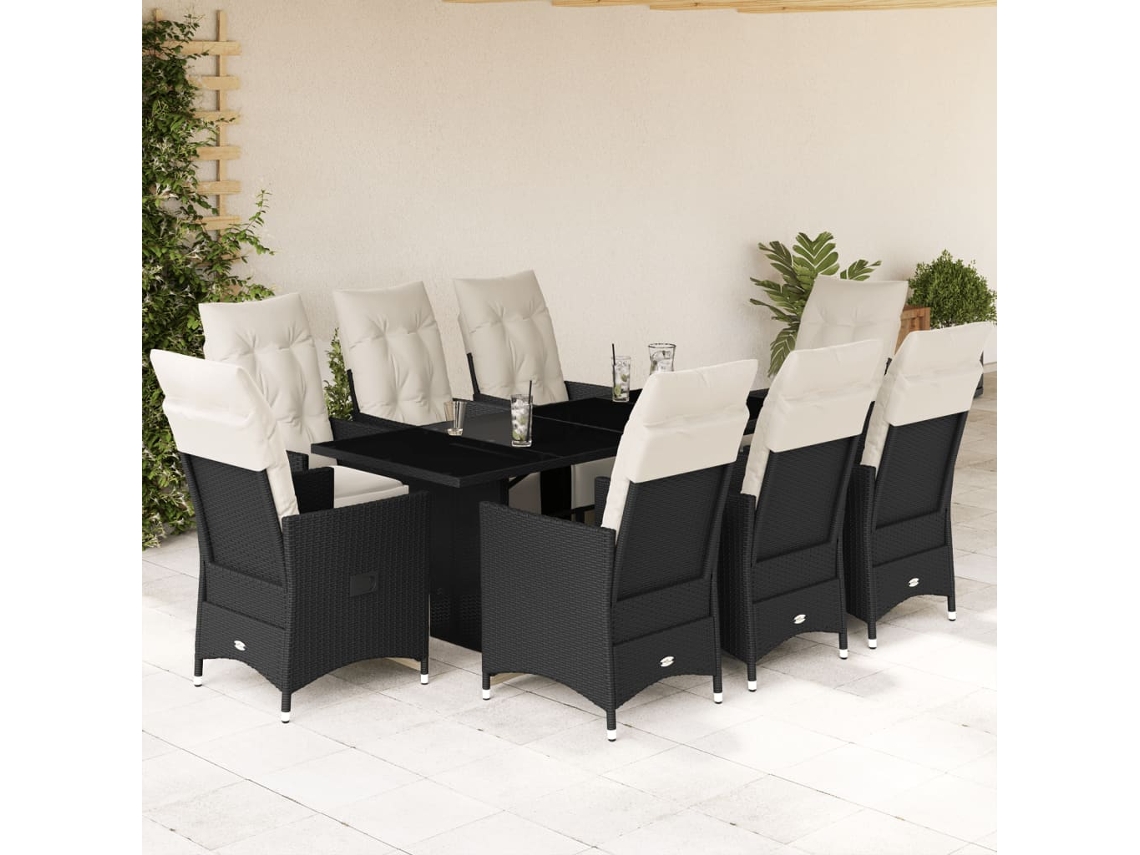 Juego de comedor de jardín de 9 piezas con cojines de mimbre negros de DKD Home Decor