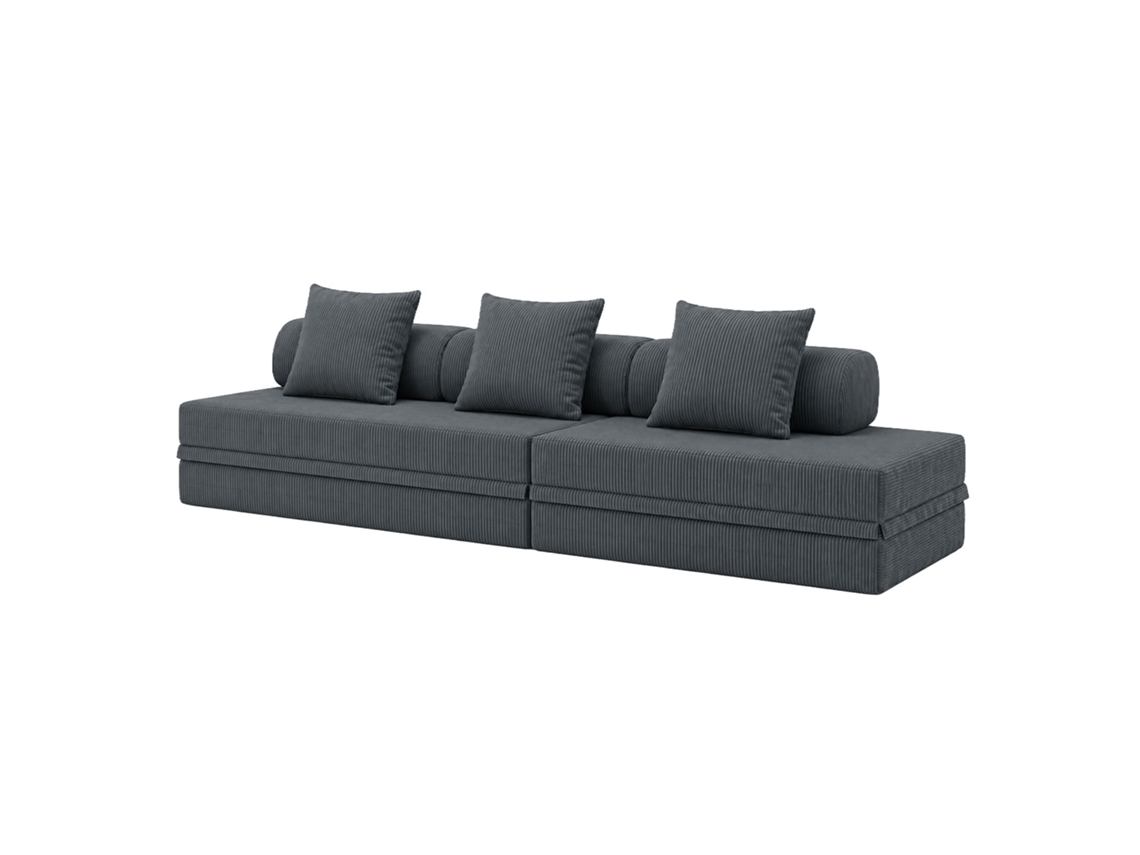 Sofá Modular 3+2 Lugares Convertible Veludo Regular Cinza