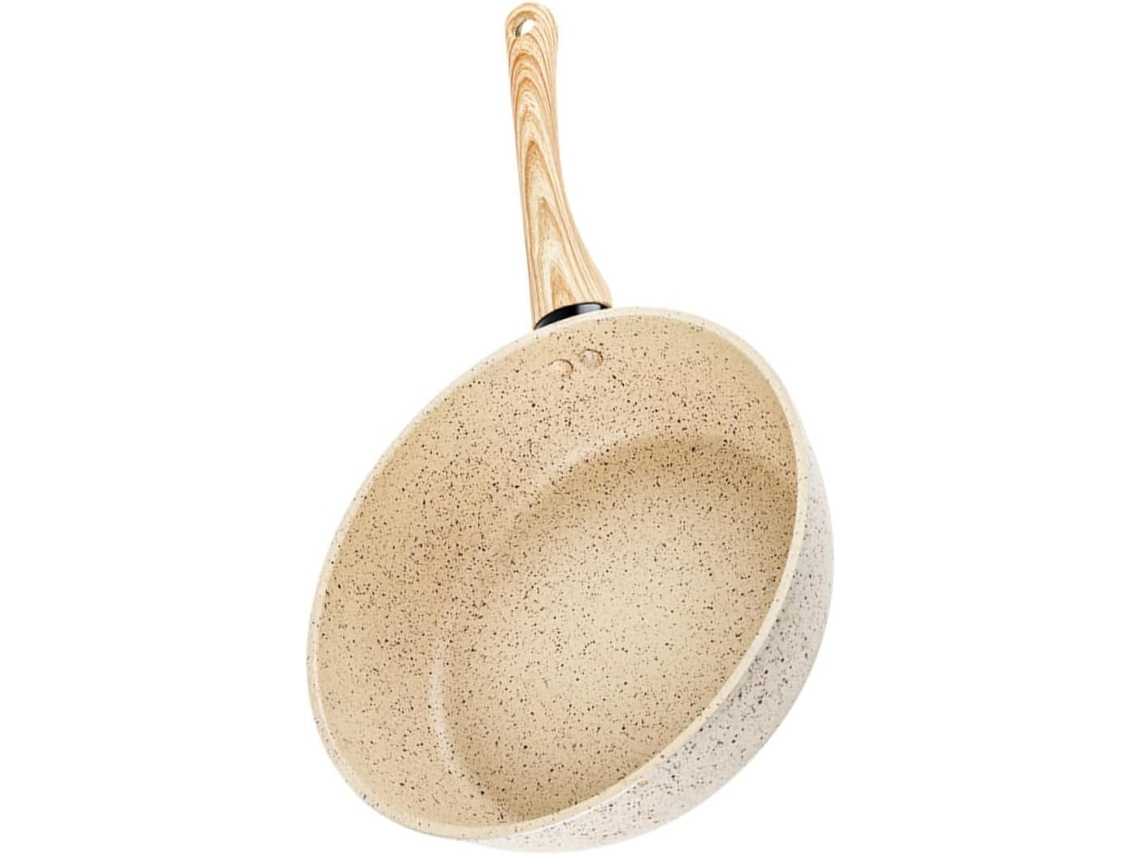 Sartén plana antiadherente Sarten, apta para cocinas de gas e inducción, sin tapa, color beige, ideal para huevos y filetes.