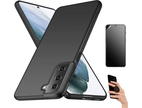 Kit Carcasa Y Protector Samsung S21 Ultimatte Turtleshell Y Popsocket Negro
