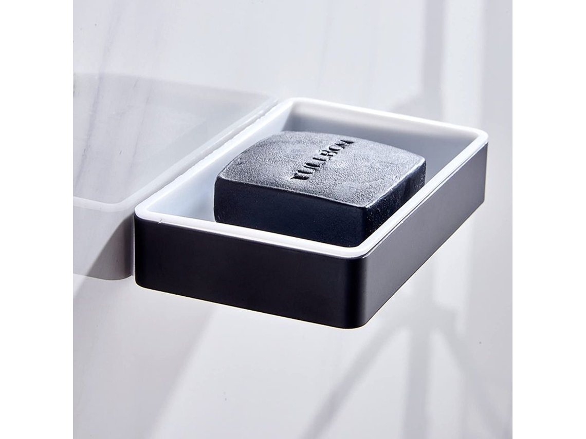 2026-plato De Jabón Sin Taladrar, Diseño De Doble Capa, Plástico Abs Y Aluminio (negro)