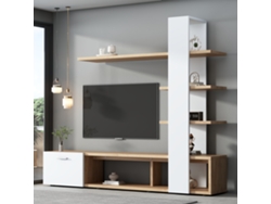Mueble de pared para salón, mueble de TV de 180 x 33,5 x 151,5 cm, apto para televisores de hasta 60 pulgadas, diseño en roble blanco.
