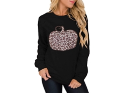 Moletom feminino de Halloween com estampa de leopardo, gola redonda e mangas compridas, tamanho G, preto.