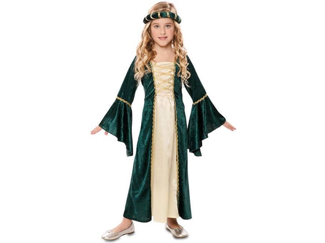 Disfraz de Niña DISFRAZZES Dama Medieval Verde (Talla: 5 a 6 años)