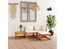 Conjunto de jardín de 4 piezas con cojines, acacia maciza y crema, DKD Home Decor