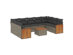 Conjunto de 10 sofás de jardín con cojines de mimbre, patas grises, EXCLUSIVA MAISON