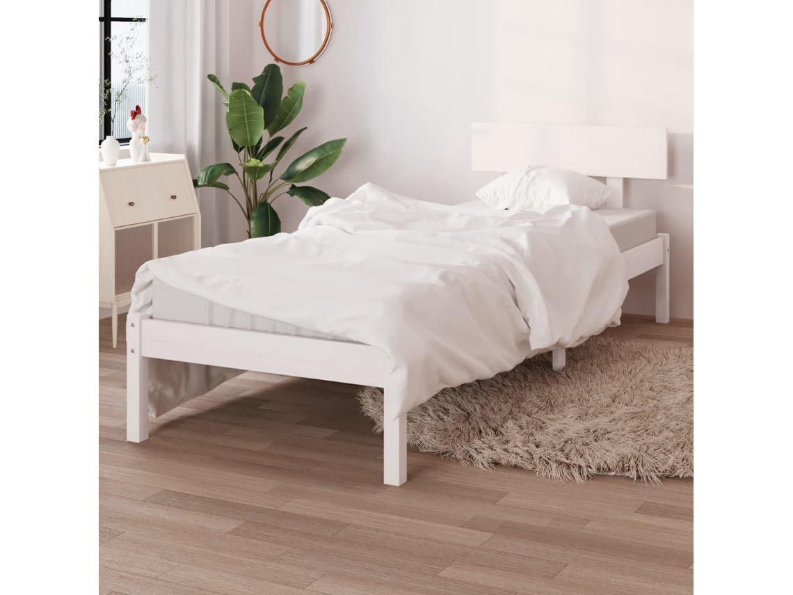 Estructura De Cama Sin Colchón Madera Maciza Blanco 90x200 Cm