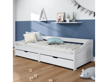 MAISON EXCLUSIVE Sofá cama con 2 cajones madera maciza pino blanca IRUN 90x200cm