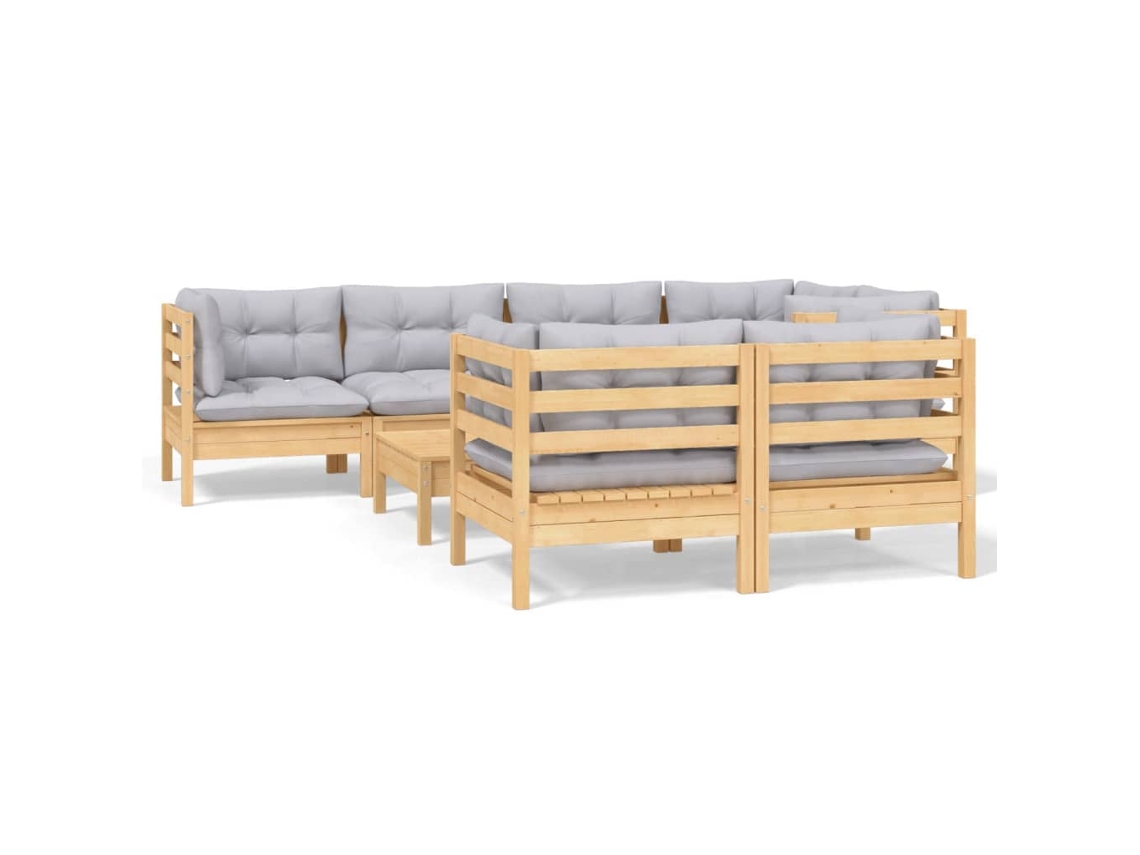 Maison Exclusive - Juego De Muebles De Jardín 8 Pzas Y Cojines Madera Maciza Pino