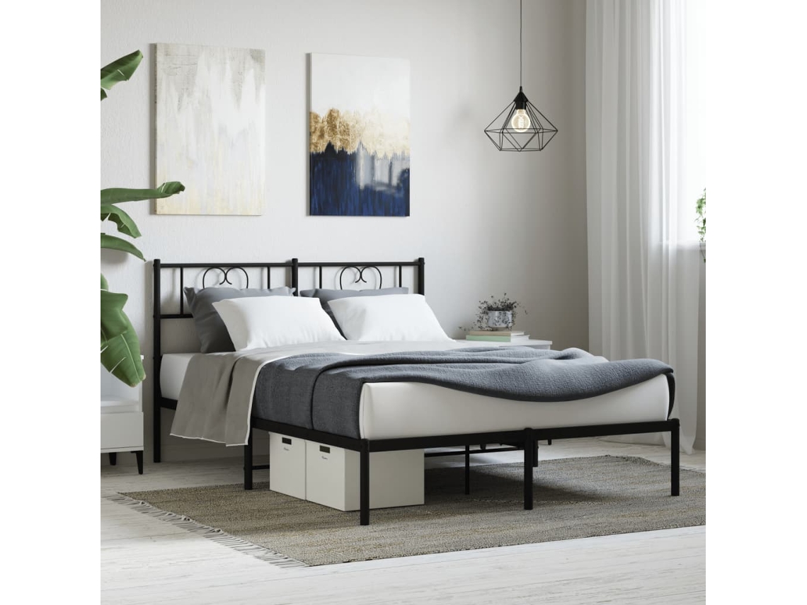Estructura Cama Sin Colchón Con Cabecero Metal Negro 140x190 Cm