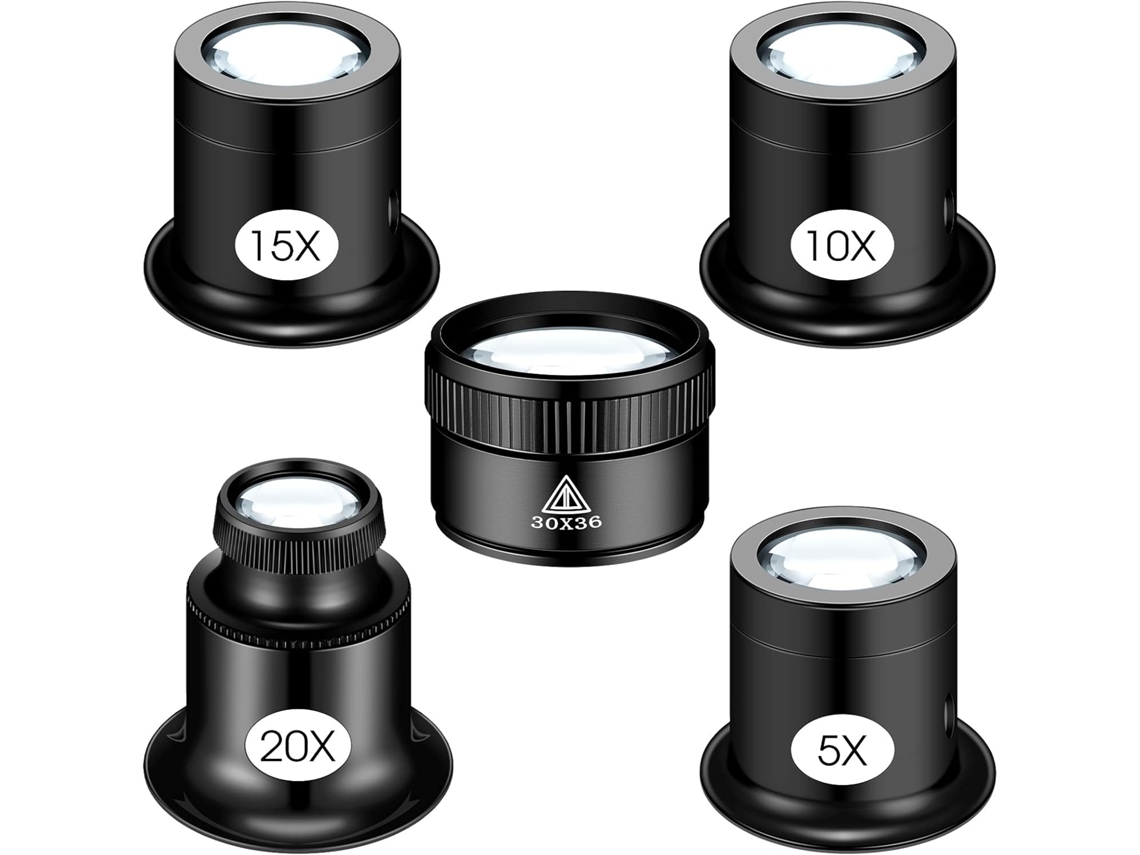 Juego De 5 Lupas De Joyero 5x 10x 15x 20x Para Inspección De Joyas Relojes Monedas Y Circuitos (negro)