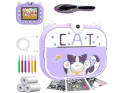 Cámara instantánea, cámara infantil con impresión, rotación de lente de 180° e impresión (Gato morado) Specment