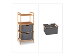 Relaxdays Estantería Baño Con Cestas Ropa Sucia, 2 Baldas Y 2 Cajas De Tela, Mueble Bambú, 96x44x34 Cm, Natural Y Gris