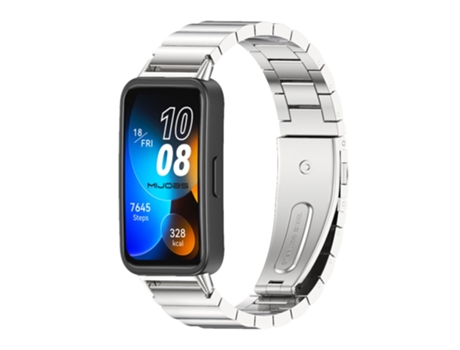 Correa Smartwatch para Huawei Band 8 Mijobs Bamboo Acero Inoxidable con Tres Cuentas (Bamboo Silver)