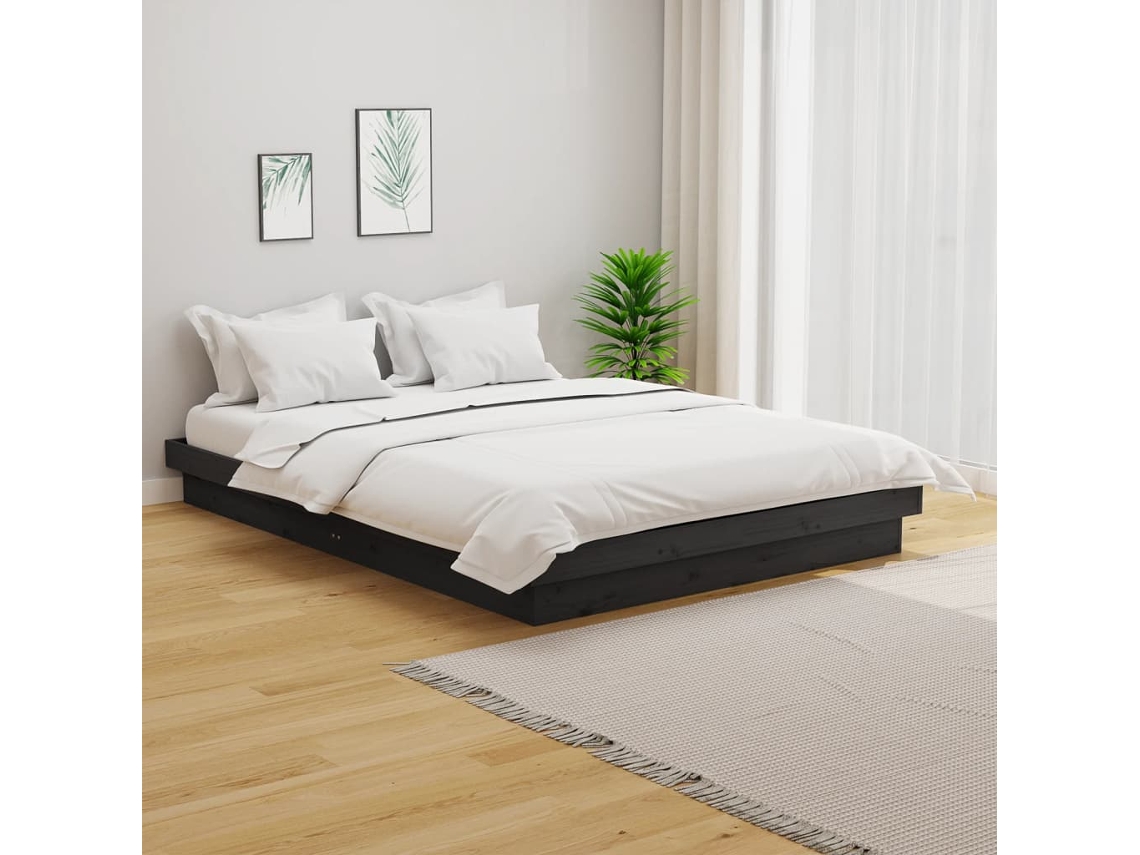 Estructura De Cama Sin Colchón Madera Maciza Gris 140x190 Cm