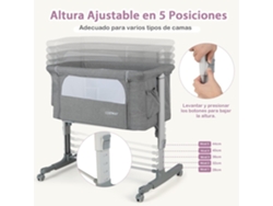 Cuna Infantil, 3 en 1 Cuna de Viaje con Altura Ajustable en 5 Niveles, Inclinación de 10, Cómodo Colchón, Red Transpirable COSTWAY