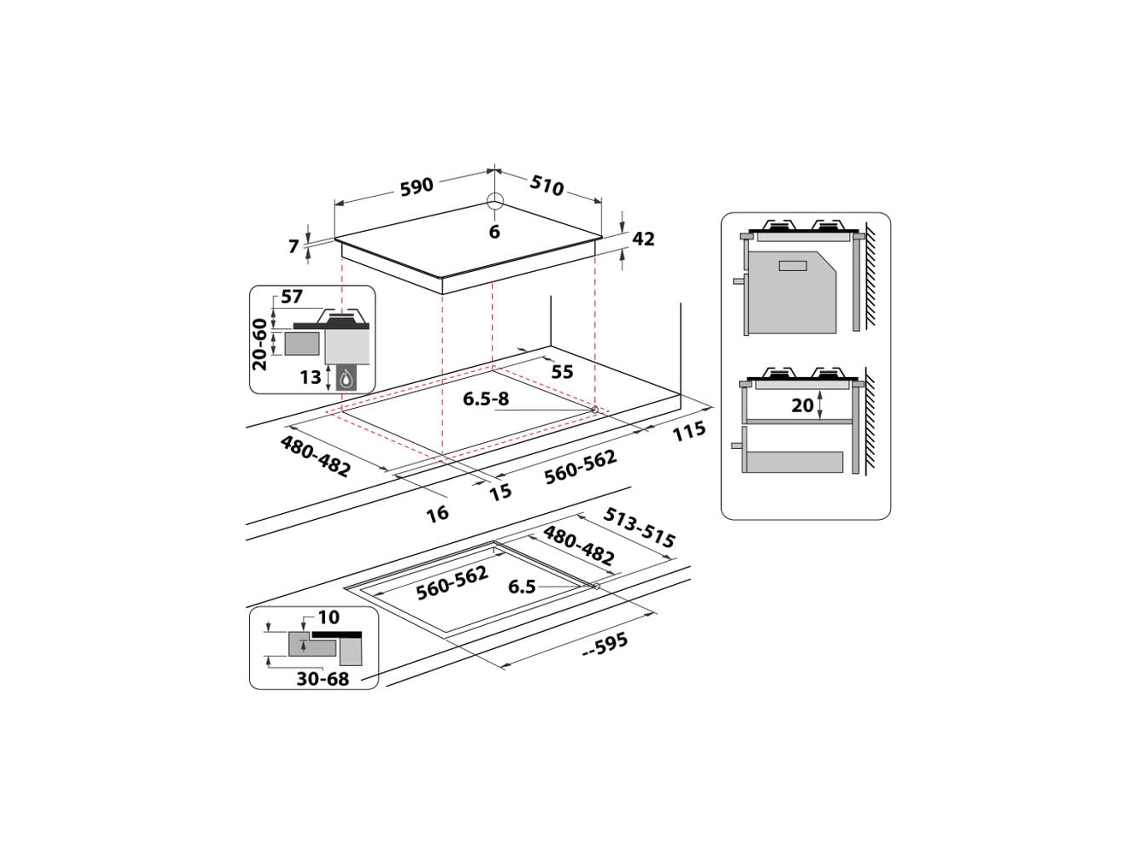 GOA 6423/NB1 Negro Integrado 60 cm Encimera de gas 4 zona(s) WHIRLPOOL