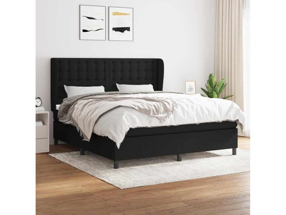 Cama Box Spring Con Colchón Tela Negro 160x200 Cm
