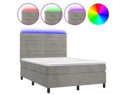 Maison Exclusive - Cama Box Spring Colchón Y Led Terciopelo Gris Claro 140x200 Cm