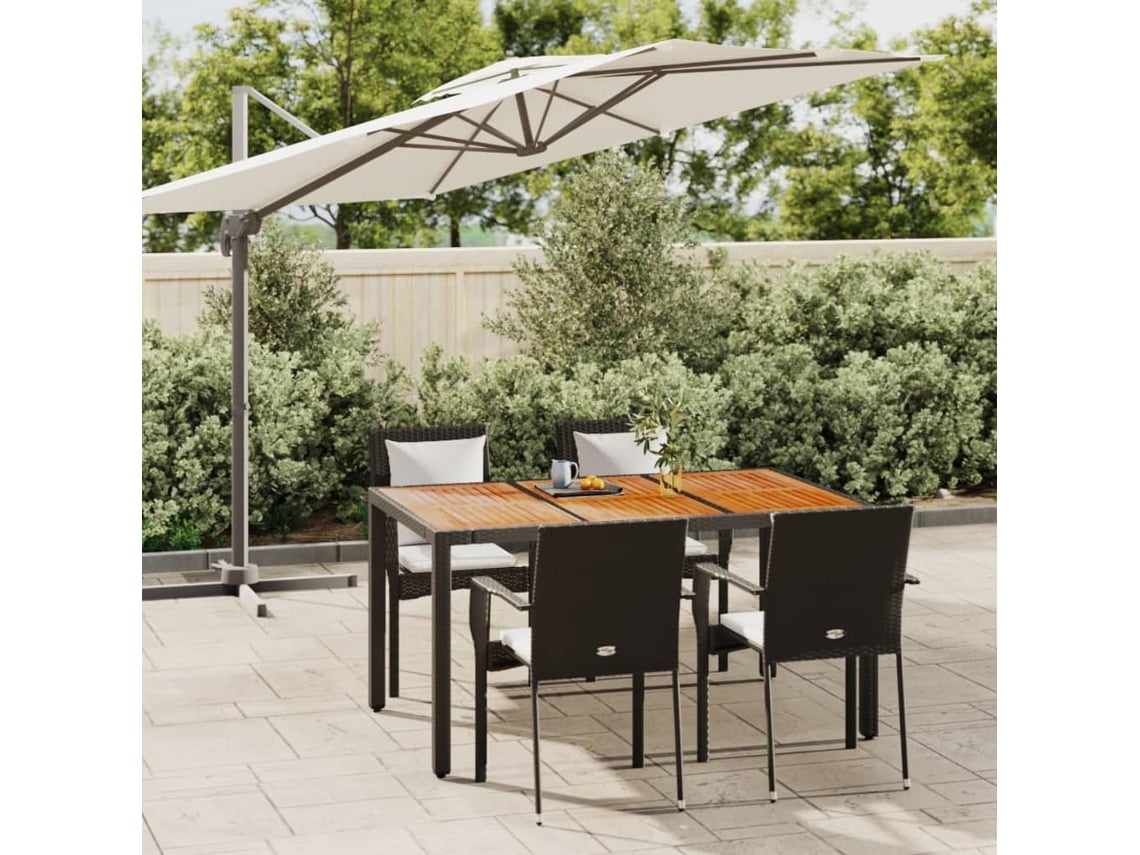 Juego de comedor de jardín de 5 piezas con cojines, mimbre sintético negro, DKD Home Decor