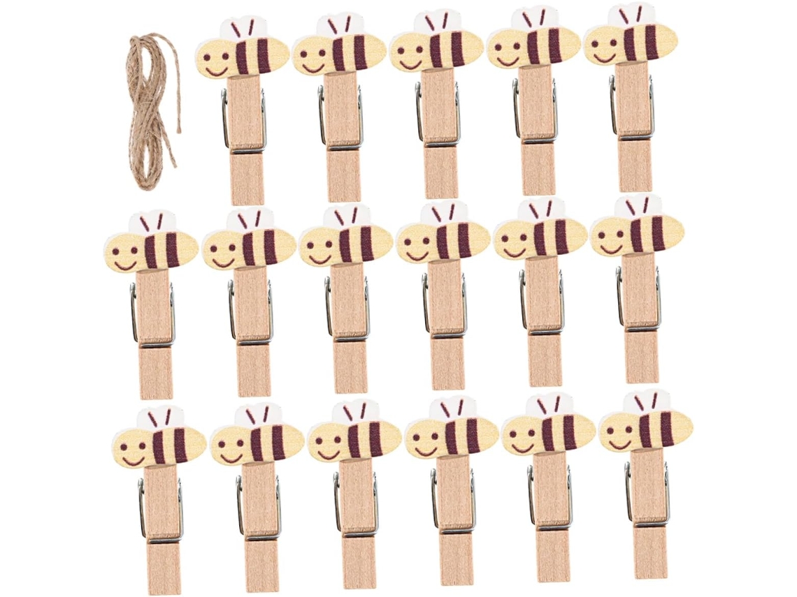 Juego 50 Pinzas Madera Forma Abeja Cuerda Exhibir Fotos Aperitivos Manualidades Lindas Decorativas Mini Ropa