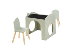 Conjunto de mesa infantil Romso con 2 sillas, diseño de casa verde. [EN.CASA]
