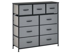 Cómoda De 9 Cajones, Mueble De Almacenamiento Con Cajones Plegables De Tela - Estructura De Acero Negro - 100 X 30 X 100 Cm, Negro Y Gris